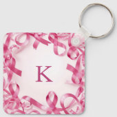 Chic Pink Ribbon Awareness Lijst Monogrammed Sleutelhanger (Achterkant)