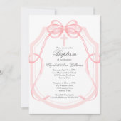 Chic Pink Ribbon Bow Baby Girl Baptism Kaart (Voorkant)