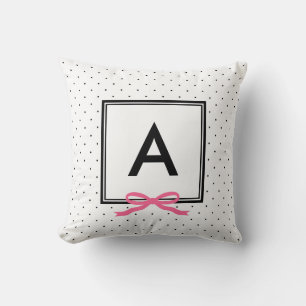 Chic Pink Ribbon Pok Pattern Monogram Kussen