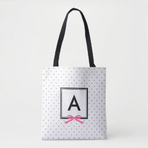 Chic Pink Ribbon Pok Pattern Monogram Tote Bag