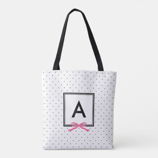 Chic Pink Ribbon Pok Pattern Monogram Tote Bag (Achterkant)