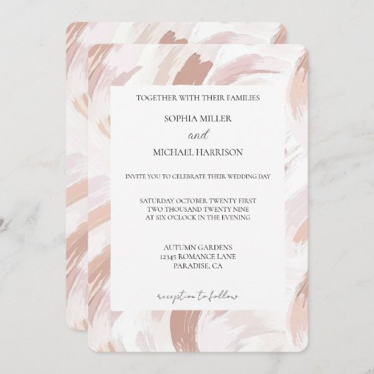 Chic Pink Rose Abstract Wedding Kaart (Voorkant / Achterkant)