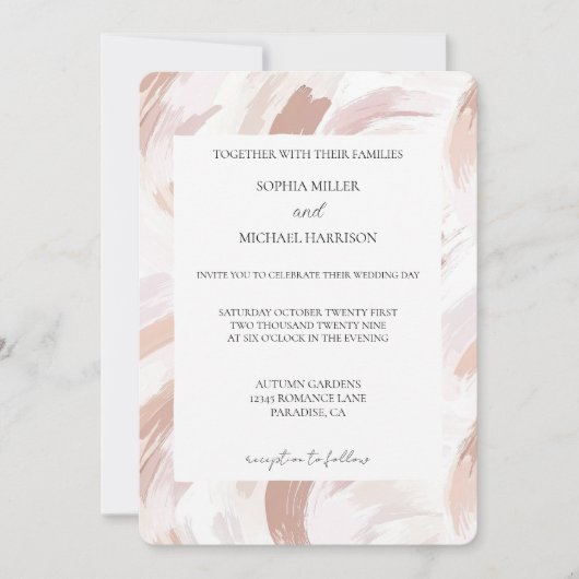 Chic Pink Rose Abstract Wedding Kaart (Voorkant)