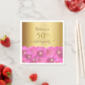 Chic Pink Rose Floral Gold 50th Birthday Party Servet (Insitu)