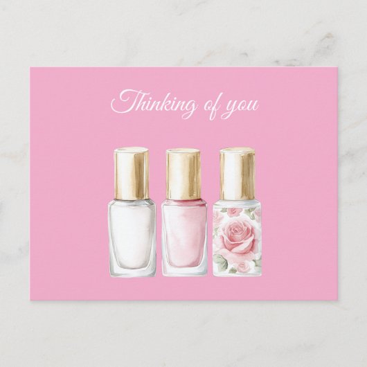 Chic Pink Rose Floral Nail Polish Thinking of you Briefkaart (Voorkant)