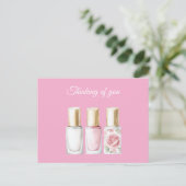 Chic Pink Rose Floral Nail Polish Thinking of you Briefkaart (Staand voorkant)