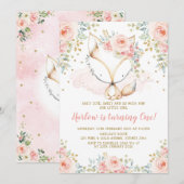 Chic Pink Rose Girl Fox Baby 1st Birthday Woodland Kaart (Voorkant / Achterkant)