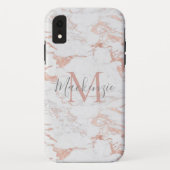Chic Pink Rose Gold Foil Marble Monogram Case-Mate iPhone Case (Achterkant)