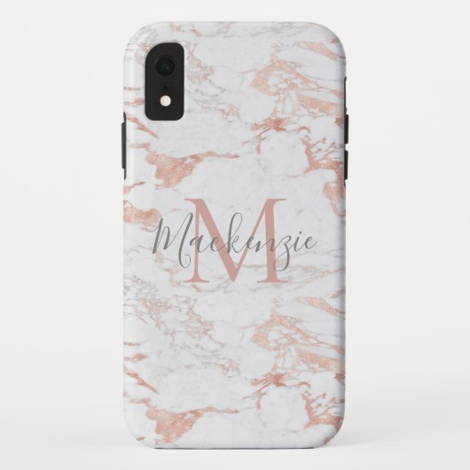 Chic Pink Rose Gold Foil Marble Monogram Case-Mate iPhone Case (Achterkant)