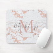 Chic Pink Rose Gold Foil Marble Monogram Muismat (Met muis)