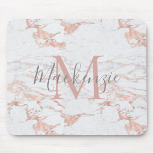 Chic Pink Rose Gold Foil Marble Monogram Muismat