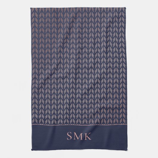 Chic Pink Rose Gold Folie Navy Blue Boho Geometris Theedoek (Verticaal)