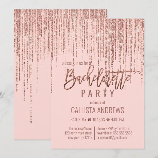 Chic Pink Rose Gold Glitter Fringe Bachelorette Kaart (Voorkant / Achterkant)