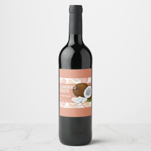 Chic Pink Rose Passion Fruit Coquito Bottle Label Wijn Etiket (Voorkant)