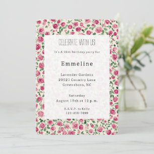 Chic Pink Roses Floral Verjaardag Kaart