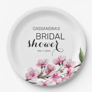 Chic Pink Sakura Floral Botanisch Vrijgezellenfees Papieren Bordje
