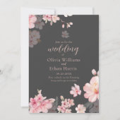 Chic Pink Sakura Flowers op Grey Kaart (Voorkant)