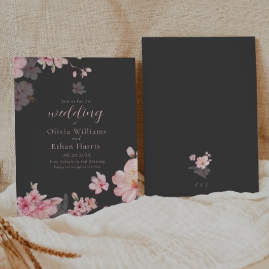 Chic Pink Sakura Flowers op Grey Kaart