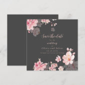 Chic Pink Sakura Flowers op Save the Date Kaart (Voorkant / Achterkant)