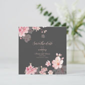 Chic Pink Sakura Flowers op Save the Date Kaart (Staand voorkant)