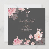 Chic Pink Sakura Flowers op Save the Date Kaart (Voorkant)