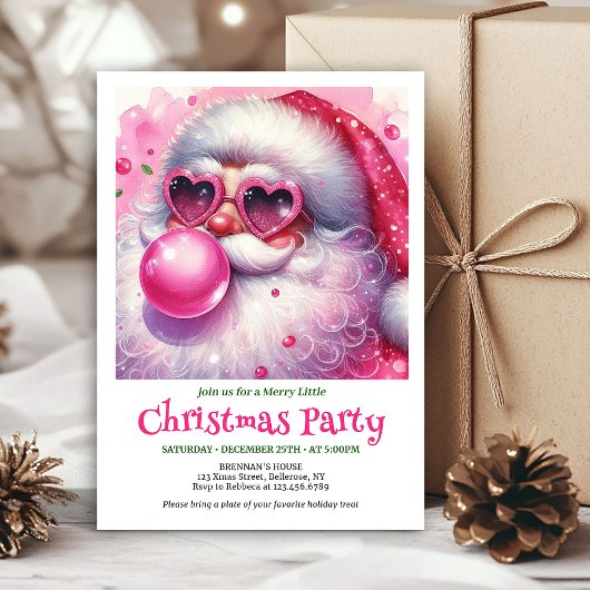 Chic pink santa bubble gum watercolor Christmas  Kaart