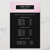 Chic Pink Sequin Black Salon Pricing & bServices Flyer (Voorkant)