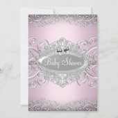 Chic Pink & Silver Damask Princess Baby shower Kaart (Voorkant)