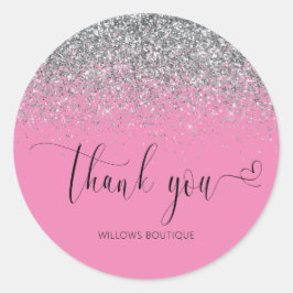 Chic Pink Silver Glitter Bedankt Ronde Sticker