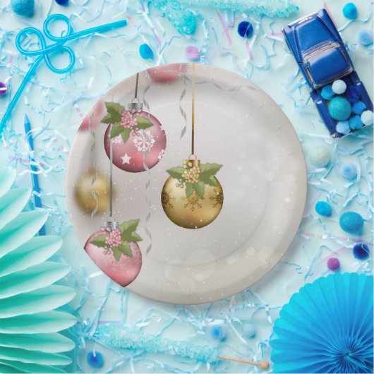 Chic Pink Silver Gold Ornamenten Holly Glow Papieren Bordje (Feest)