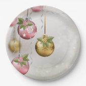 Chic Pink Silver Gold Ornamenten Holly Glow Papieren Bordje (Voorkant)