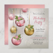 Chic Pink Silver Gold Ornaments Holly Glittery Kaart (Voorkant / Achterkant)