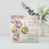 Chic Pink Silver Gold Ornaments Holly Glittery Kaart (Staand voorkant)