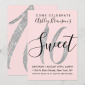 Chic Pink Silver Sequin Glitter Sweet 16 Kaart (Voorkant / Achterkant)