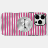 Chic Pink Silver Stripes Monogram Case-Mate iPhone Case (Achterkant (horizontaal))