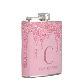 Chic Pink Sparkle Glitter Drips Monogram Heupfles (Rechts)