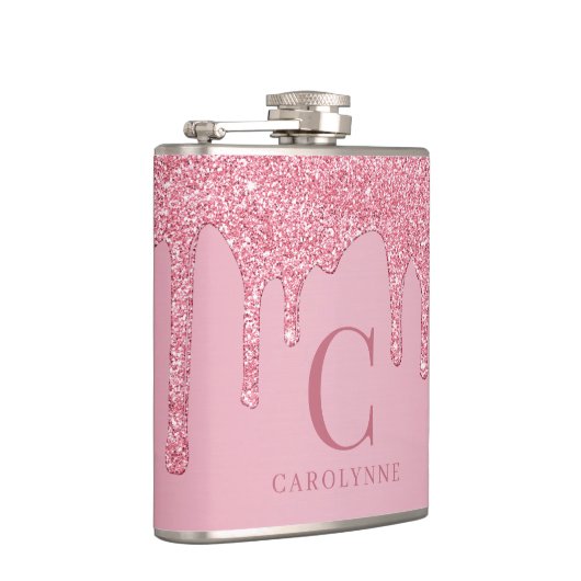 Chic Pink Sparkle Glitter Drips Monogram Heupfles (Rechts)
