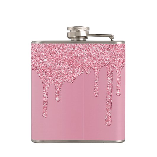 Chic Pink Sparkle Glitter Drips Monogram Heupfles (Achterkant)