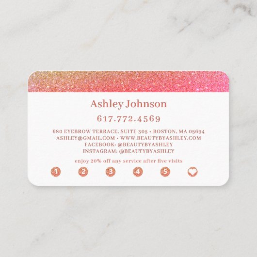 Chic Pink Sparkle Hair Beauty Salon Loyalty Visitekaartje (Achterkant)