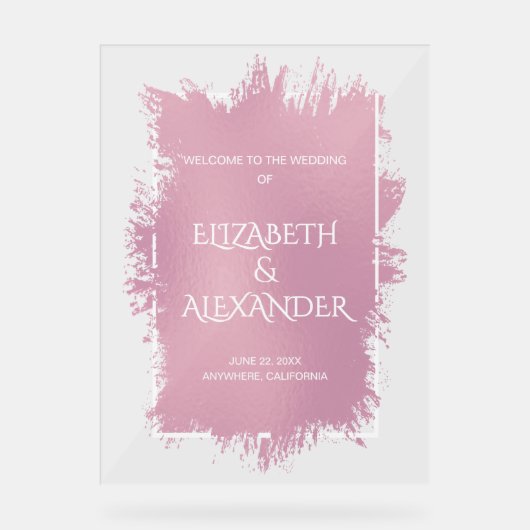 Chic Pink Splash Wedding Welkom Acryl Bord (Voorkant)