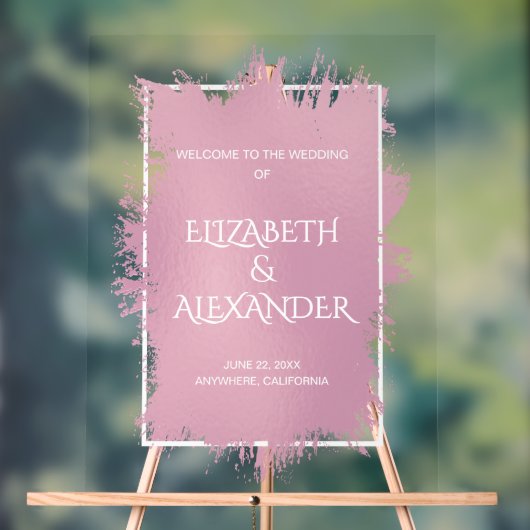 Chic Pink Splash Wedding Welkom Acryl Bord (Neutraal)