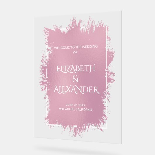 Chic Pink Splash Wedding Welkom Acryl Bord (Hoek)