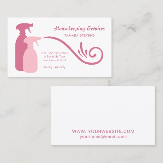 Chic Pink Spray Bottles Huishouddiensten Visitekaartje (Voorkant / Achterkant)