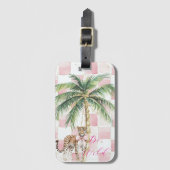 Chic Pink Squares Gouden Palm Tree Leopard Bagagelabel (Voorkant (verticaal))