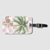 Chic Pink Squares Gouden Palm Tree Leopard Bagagelabel (Voorkant (horizontaal))
