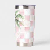 Chic Pink Squares Gouden Palm Tree Leopard Geïsoleerde Drinkbeker (Links)