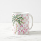 Chic Pink Squares Gouden Palm Tree Leopard Koffiemok (Voorkant rechts)