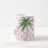 Chic Pink Squares Gouden Palm Tree Leopard Koffiemok (Center)