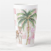 Chic Pink Squares Gouden Palm Tree Leopard Latte Mok (Voorkant)