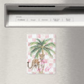 Chic Pink Squares Gouden Palm Tree Leopard Magneet (Insitu (Vaatwasser))